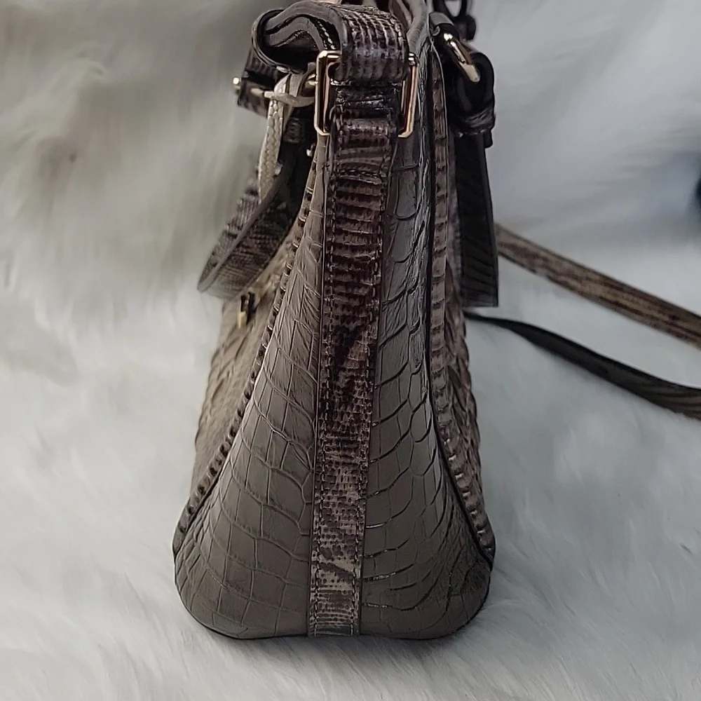 BRAHMIN Mini Asher Elmwood Padua Croc Embossed Convertible‎ Tote Satchel Bag
